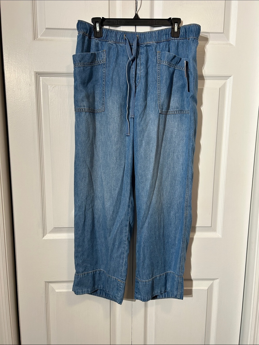NWT Talbots Blue Tencel Drawstring Straight Crop Pull-on Jeans Size L Large